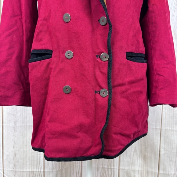 Vintage Ruff Hewn 90's Overcoat Double Breasted Equestrian Retro Red Medium - Picture 5 of 13